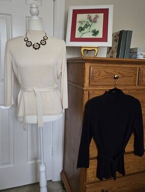 Talbots 2 Silk Mock T-Neck w/ Waist Tie Tops - EUC